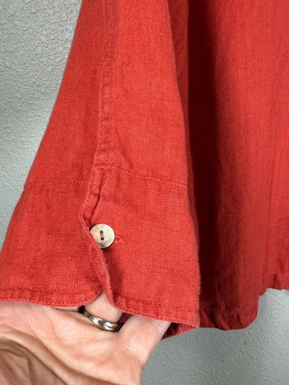 VINTAGE CHICOS Women's 3/XL Orange Red Linen Button Down Boxy Collared Shirt - Picture 4 of 6